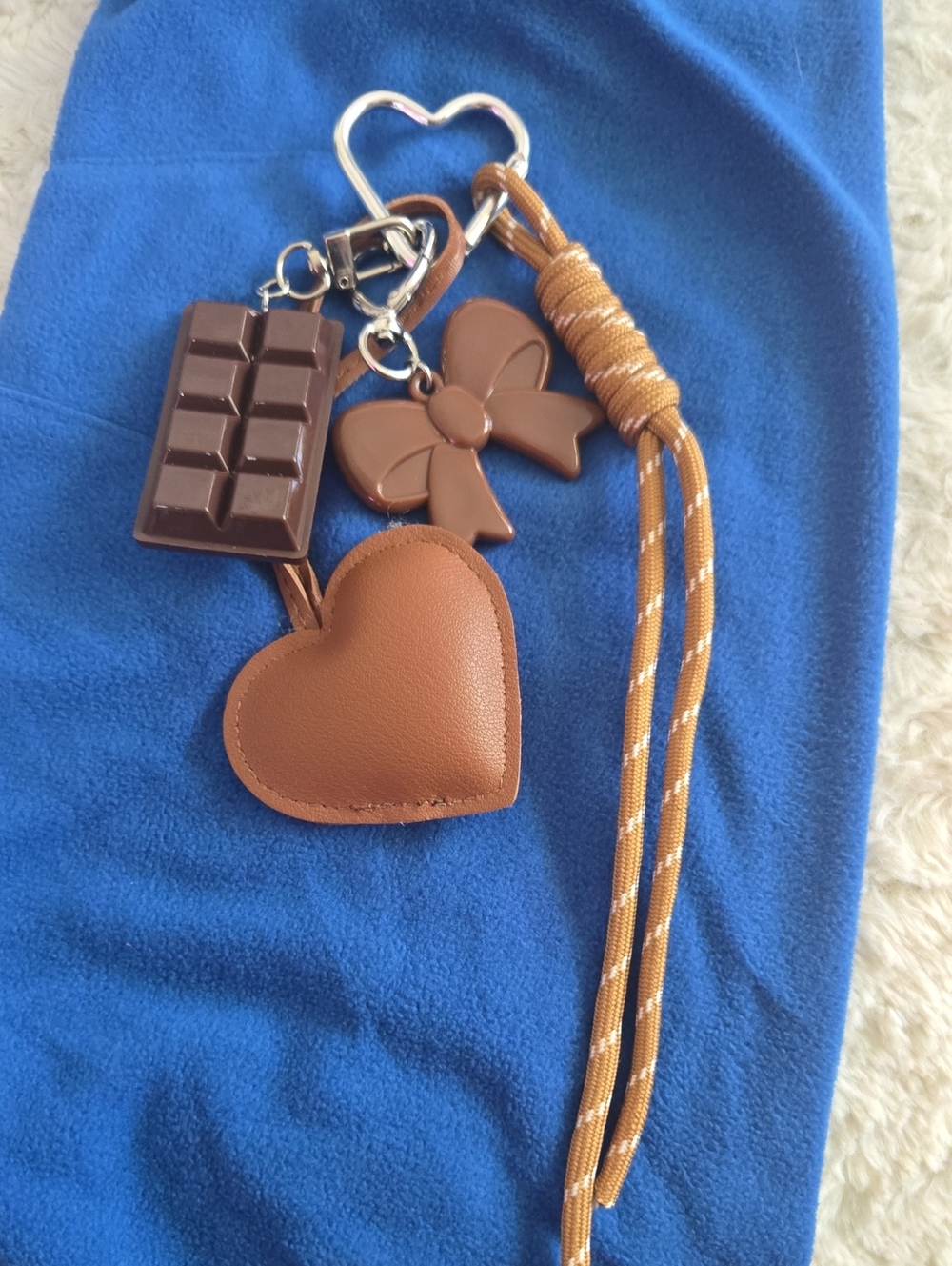 Brown Heart & Charm Keychain Lanyard